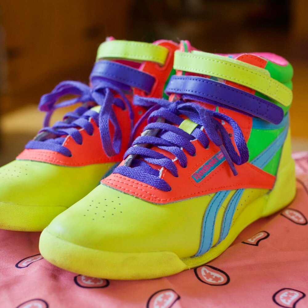 Reebok Freestyle Neon High Top Sneakers Size 1.5 (kids)